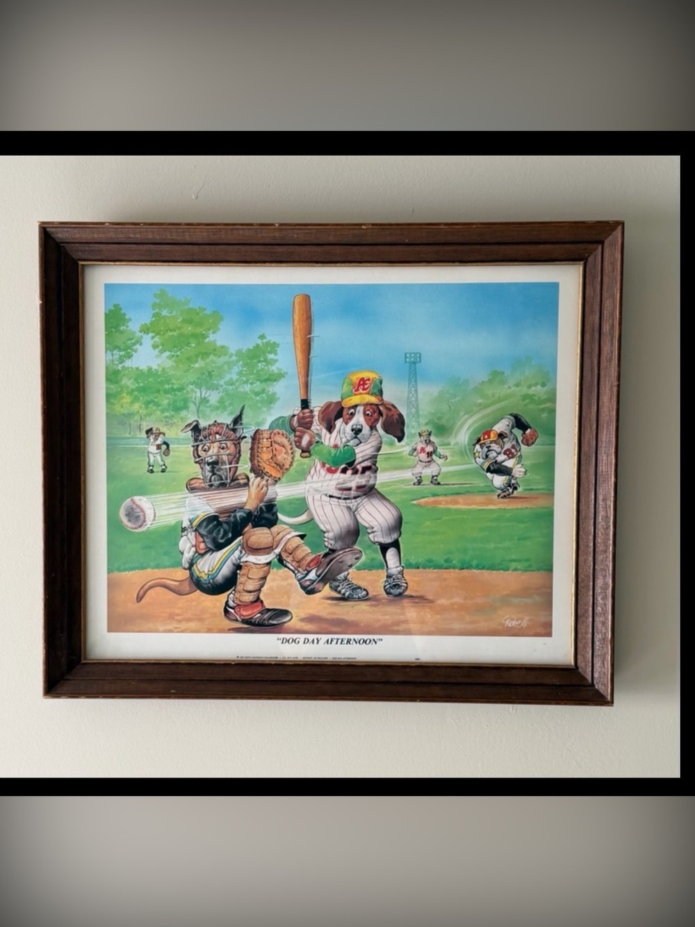 1987 SAINT CHATEAUX GALLERIES 16" X 20" PICTURE “DOG DAY AFTERNOON” RARE HTF EUC